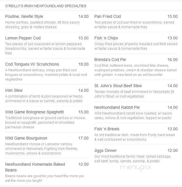 O'Reilly's Irish Pub - Lubbock, TX menu_pic