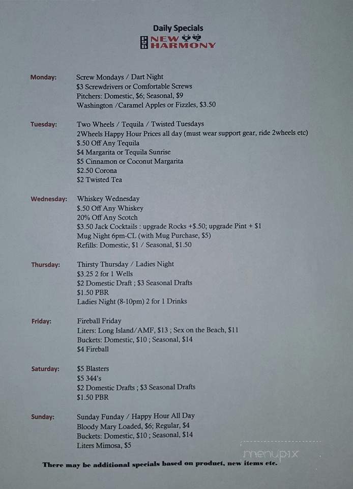 Pub New Harmony - Pocatello, ID menu_pic