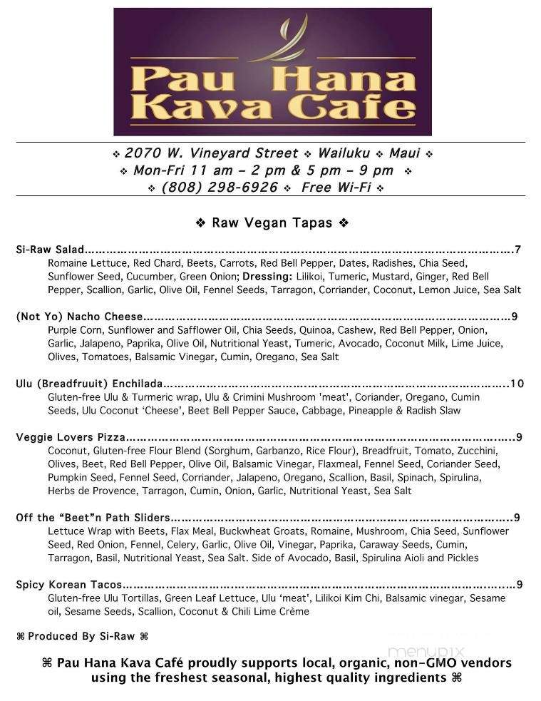 Pau Hana Kava Cafe - Wailuku, HI menu_pic