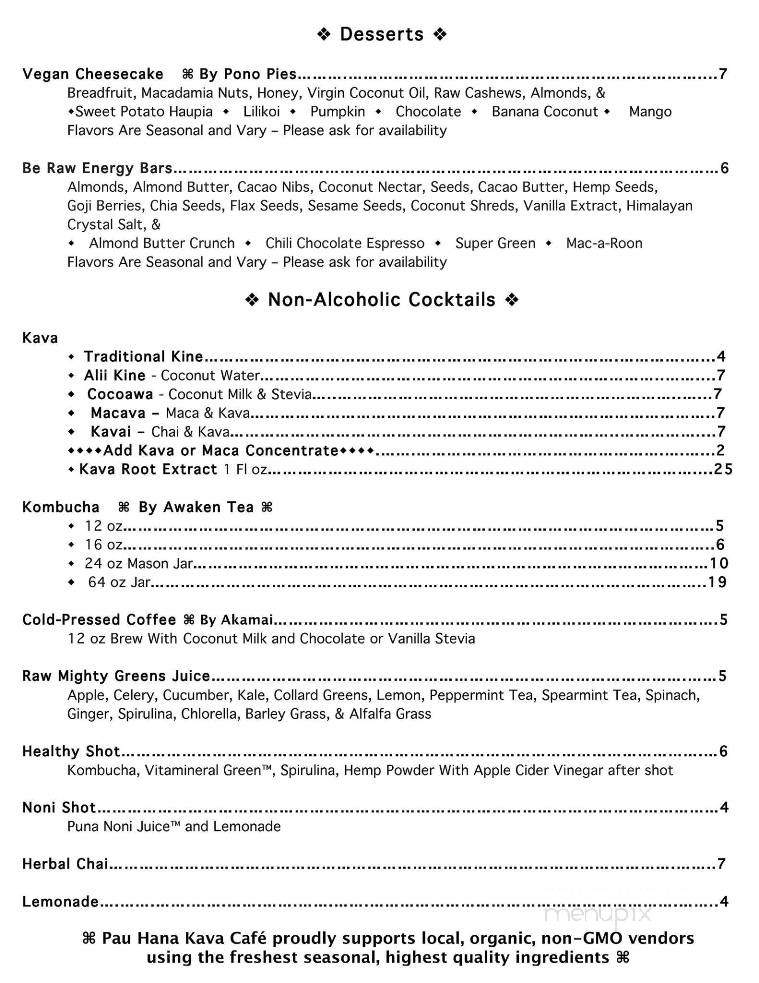 Pau Hana Kava Cafe - Wailuku, HI menu_pic
