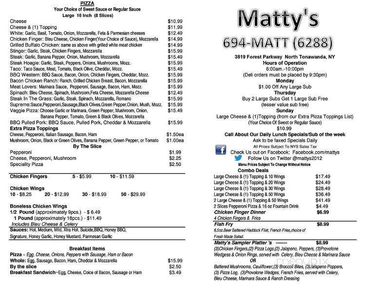 Matty Food Mart - North Tonawanda, NY menu_pic