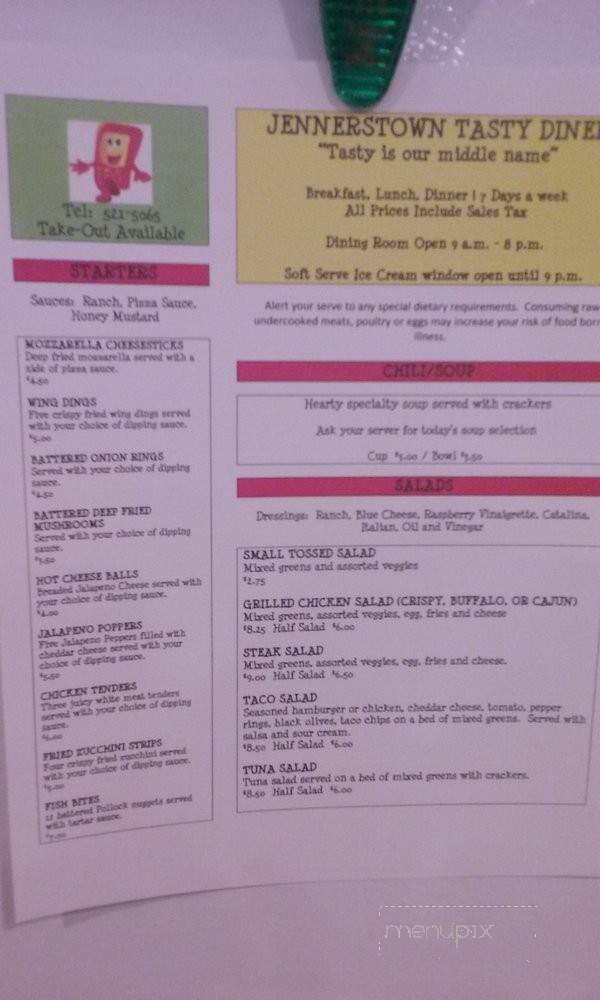 Jennerstown Tasty Diner - Stoystown, PA menu_pic