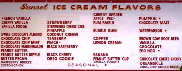 Sunset Ice Cream Parlor - Williamsport, PA menu_pic