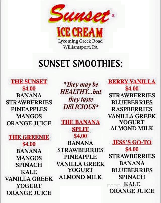 Sunset Ice Cream Parlor - Williamsport, PA menu_pic