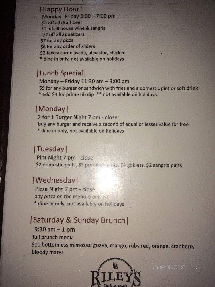Riley's Belmont Shore Bar and Grill - Long Beach, CA menu_pic