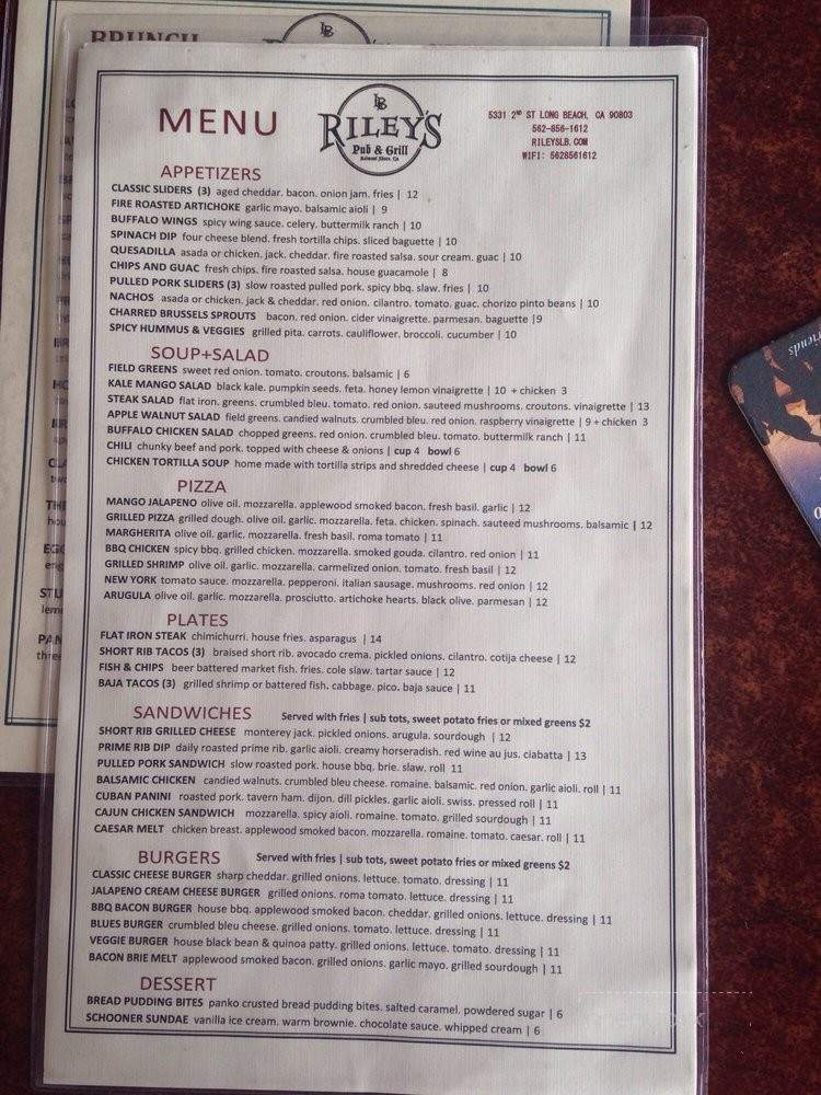 Riley's Belmont Shore Bar and Grill - Long Beach, CA menu_pic