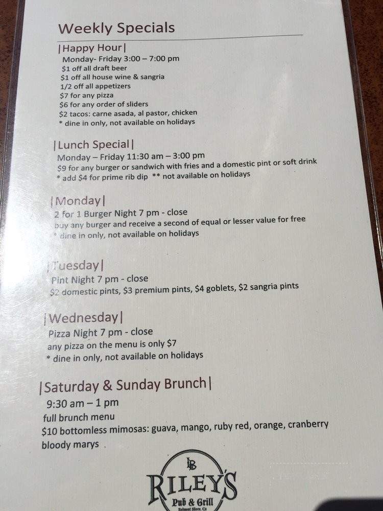 Riley's Belmont Shore Bar and Grill - Long Beach, CA menu_pic
