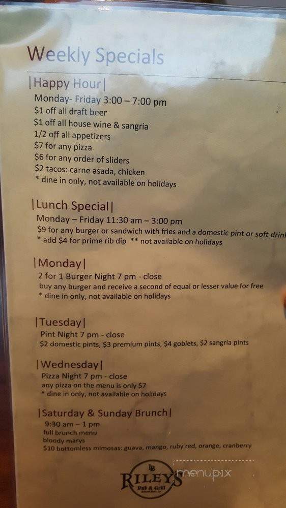 Riley's Belmont Shore Bar and Grill - Long Beach, CA menu_pic