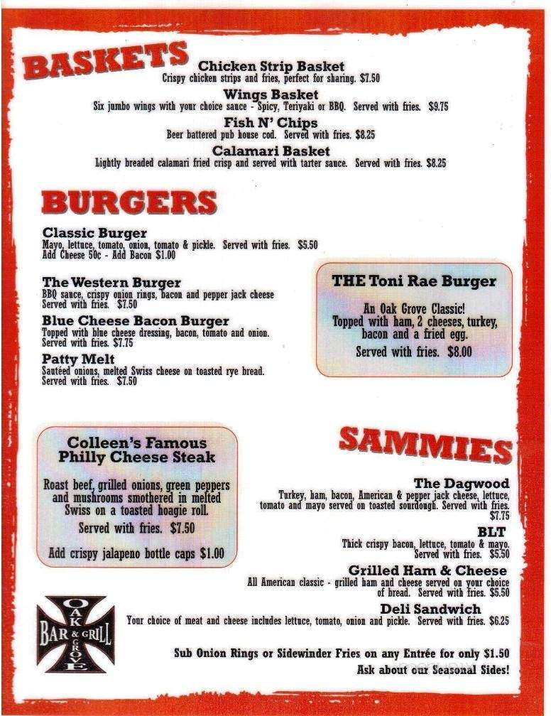 Oak Grove Bar and Grill - Oak Grove, OR menu_pic