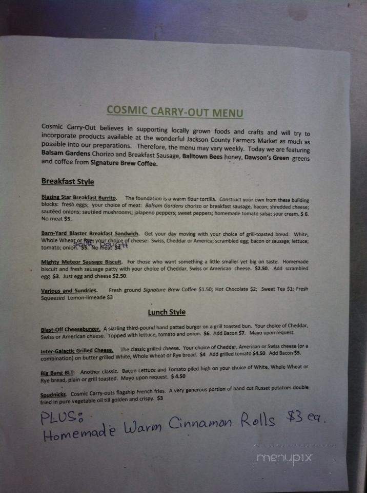 Cosmic Carry Out - Sylva, NC menu_pic