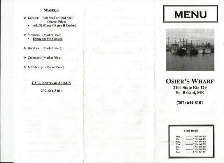 Osier's Wharf - South Bristol, ME menu_pic