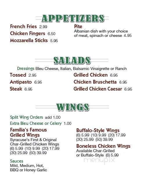 Familia Pizza - Bridgeport, NY menu_pic