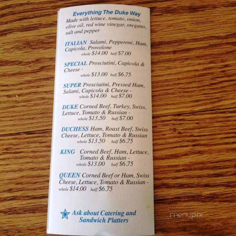 Duke's Sub & Deli - Westfield, NJ menu_pic