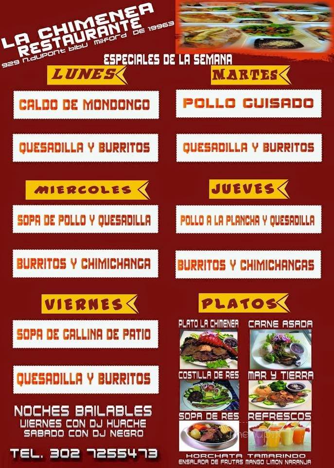 La Chimenea - Milford, DE menu_pic