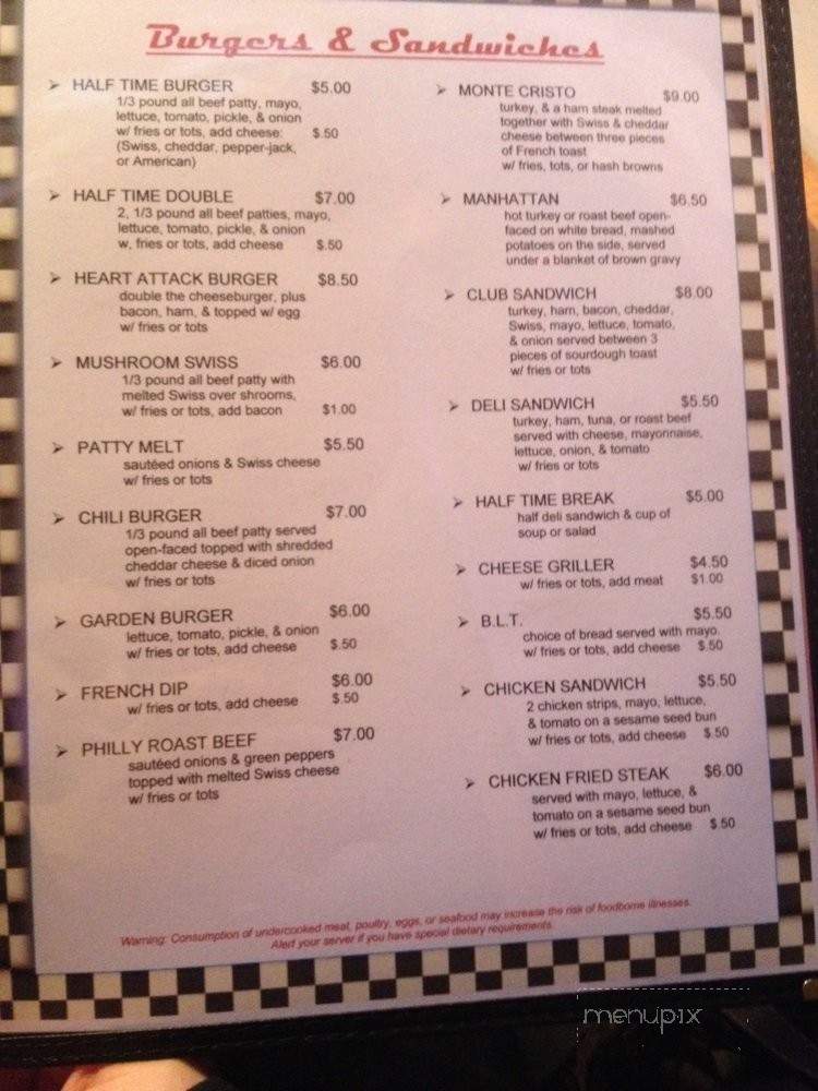 Halftime Bar and Grill - Salem, OR menu_pic