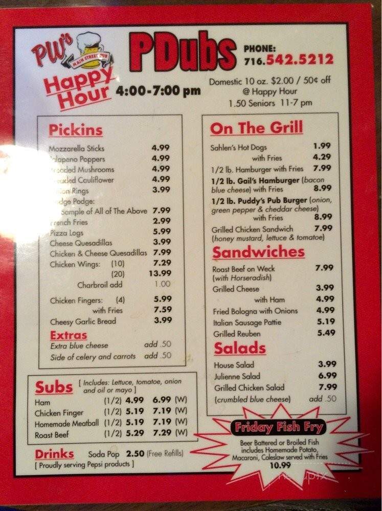 PW's Main Street Pub - Akron, NY menu_pic