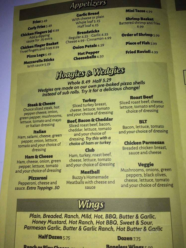 Buzzy's Pizza & Pub - Johnsonburg, PA menu_pic