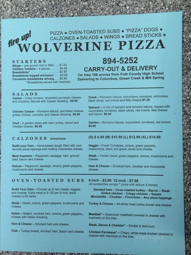 Wolverine Pizza - Columbus, NC menu_pic