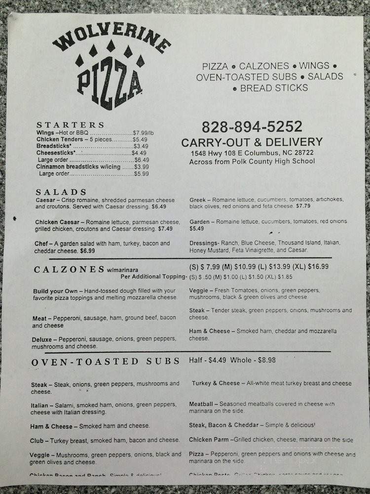 Wolverine Pizza - Columbus, NC menu_pic