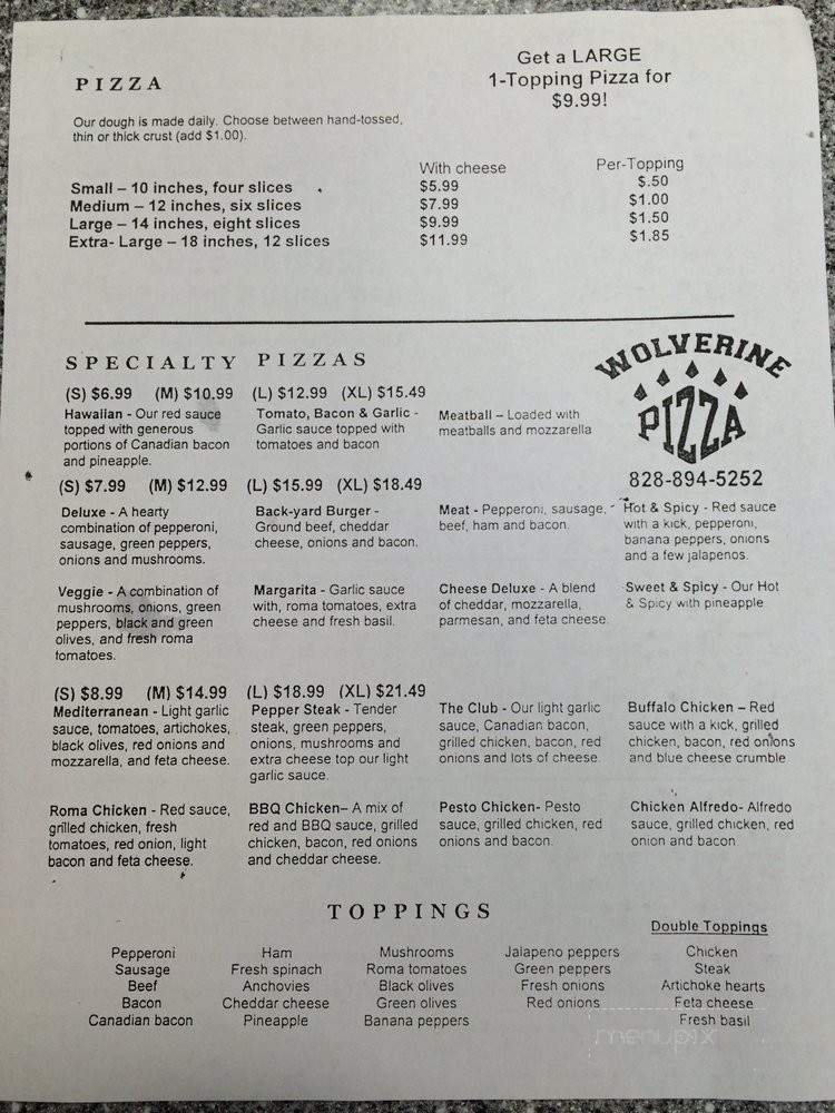 Wolverine Pizza - Columbus, NC menu_pic
