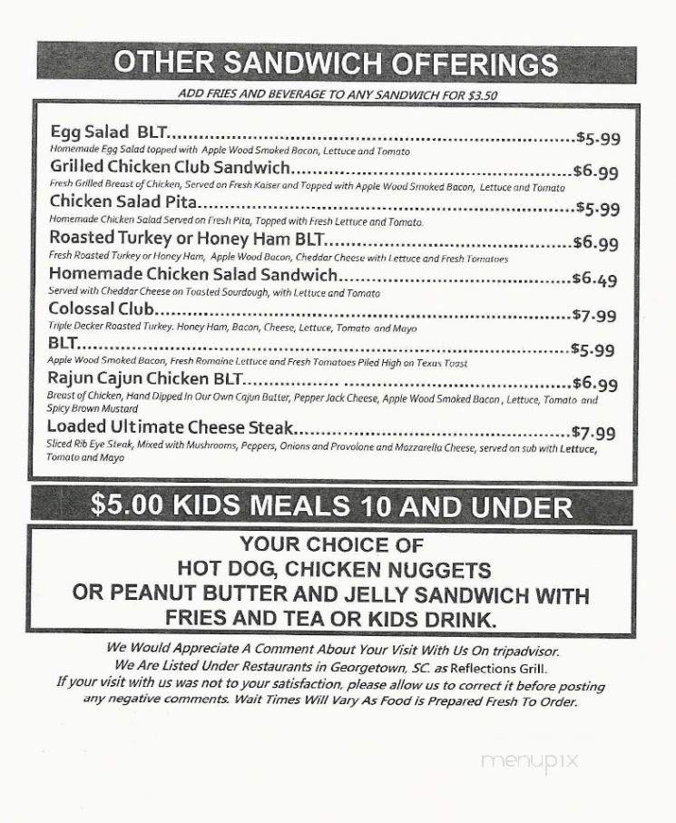 Reflections Grill - Georgetown, SC menu_pic