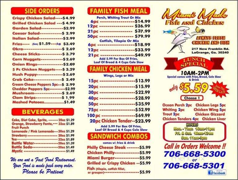 Miami Made Fish And Chicken - LaGrange, GA menu_pic