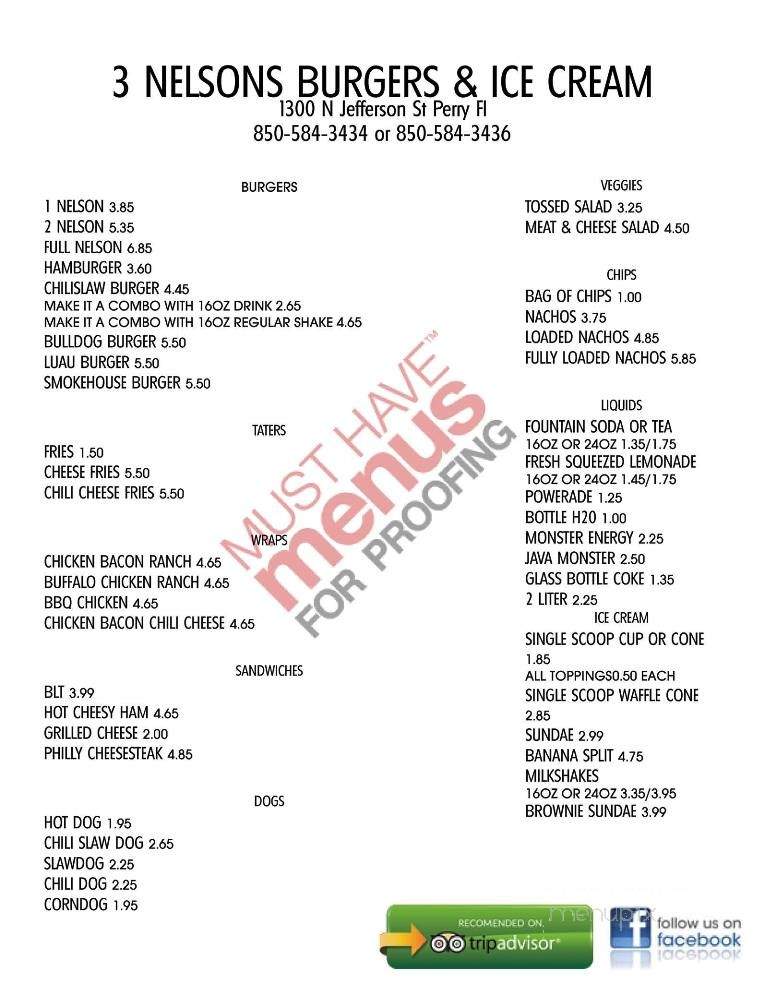 3 Nelsons - Perry, FL menu_pic