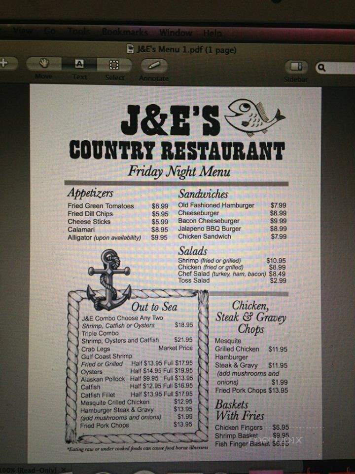 J & E's Country Restaurant - Leesburg, GA menu_pic