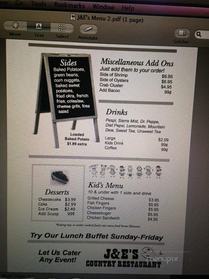 J & E's Country Restaurant - Leesburg, GA menu_pic