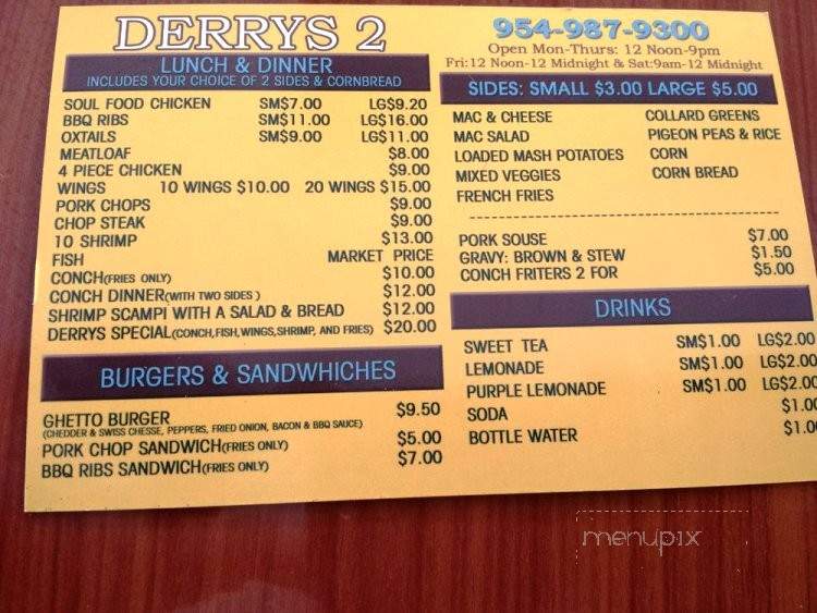 Derry's 2 - Pembroke Park, FL menu_pic
