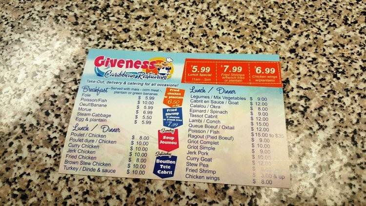 Giveness Caribbean Restaurant - Delray Beach, FL menu_pic