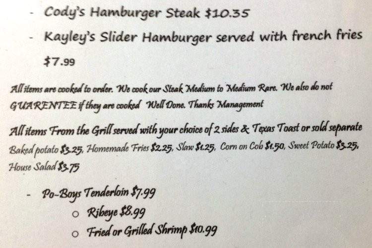 Williams' Fish House - Burnsville, MS menu_pic