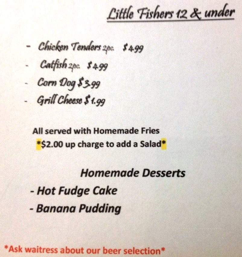 Williams' Fish House - Burnsville, MS menu_pic