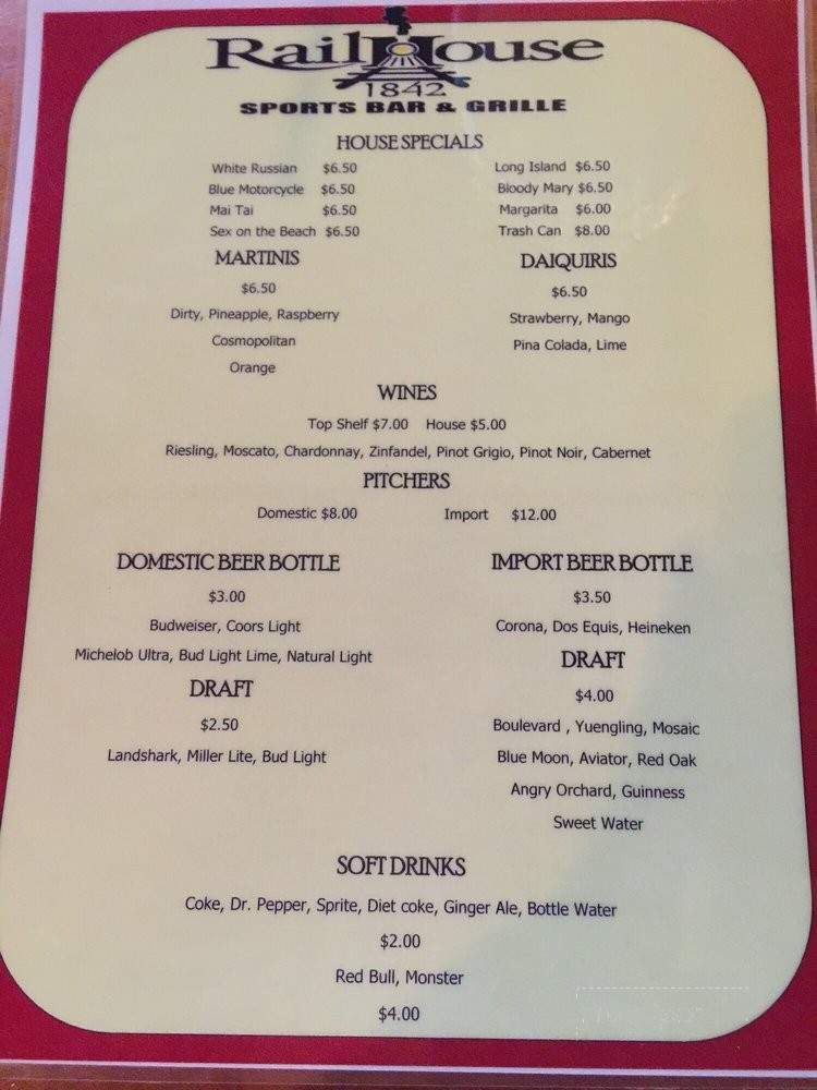 Railhouse Sports Bar and Grille - Goldsboro, NC menu_pic