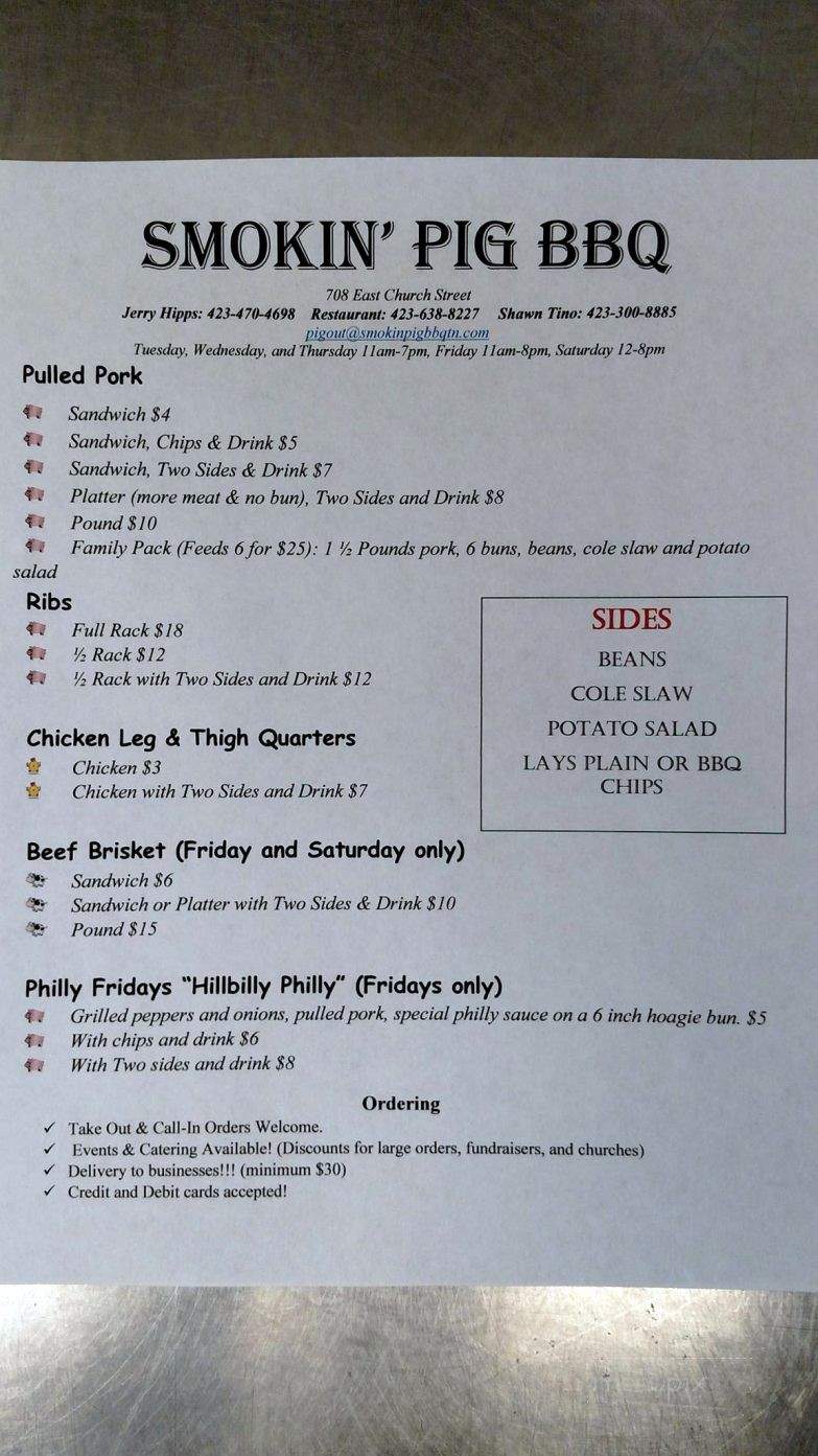 Smoking pig BBQ - Townsend, TN menu_pic
