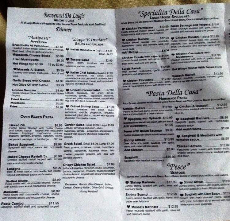 Luigi Italian Restaurant - Newport, TN menu_pic