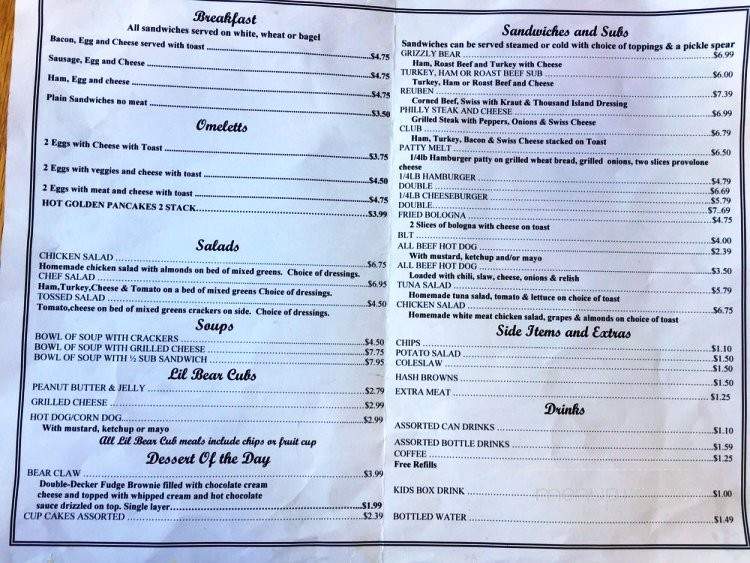lil Black Bear Cafe - Pigeon Forge, TN menu_pic