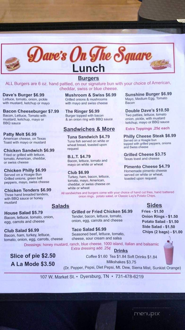 Dave's On the Square - Dyersburg, TN menu_pic