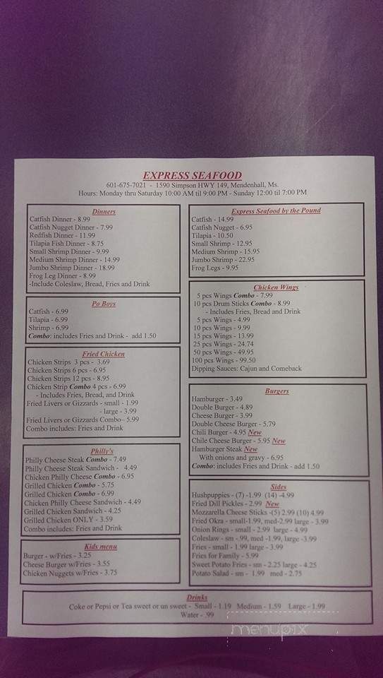 Express Seafood - Mendenhall, MS menu_pic