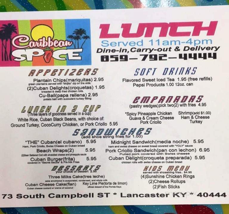 Caribbean Spice - Lancaster, KY menu_pic