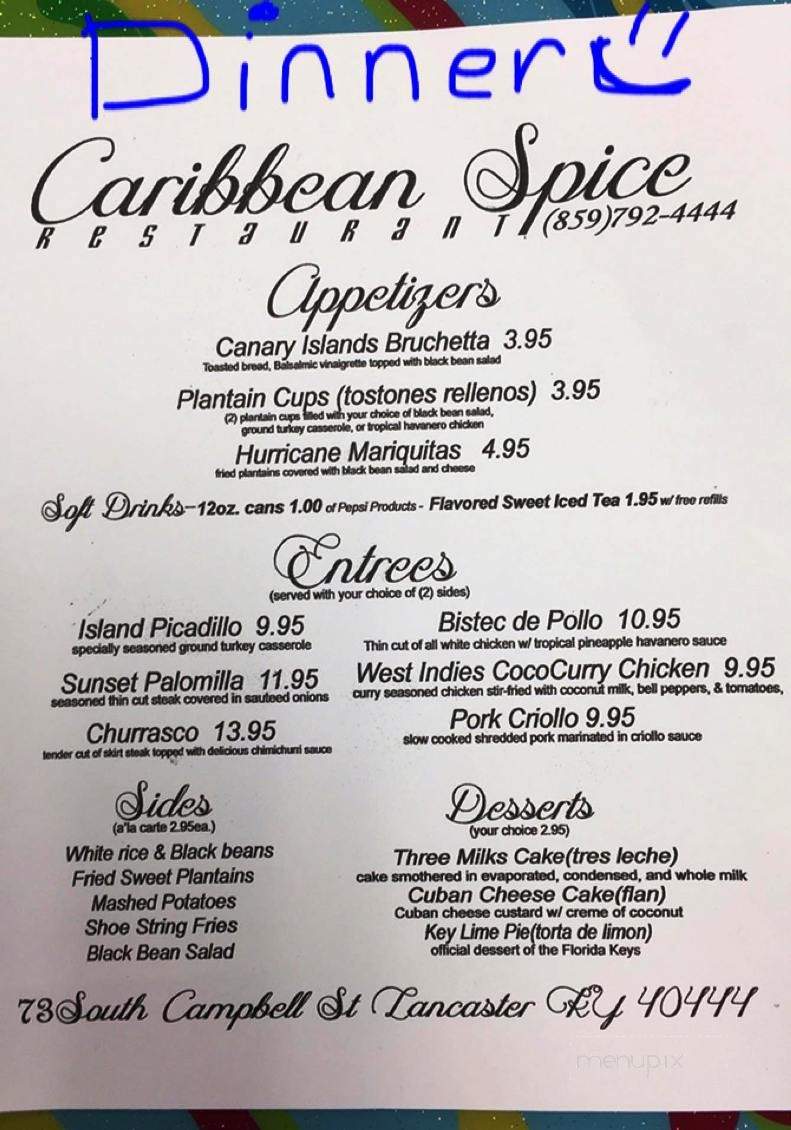 Caribbean Spice - Lancaster, KY menu_pic