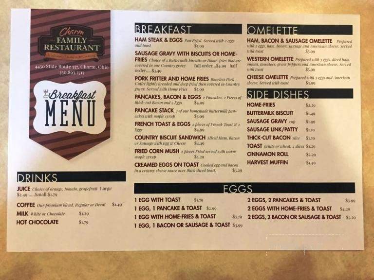 Charm Family Restaurant - Charm, OH menu_pic