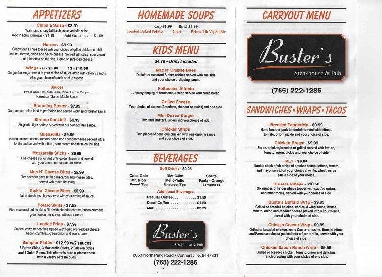 Buster's Steakhouse & Pub - Connersville, IN menu_pic