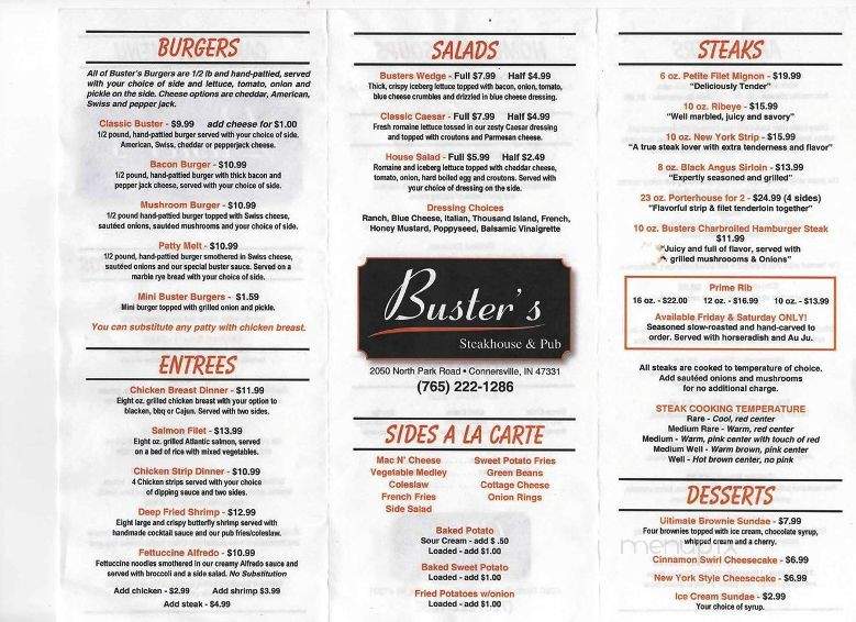 Buster's Steakhouse & Pub - Connersville, IN menu_pic