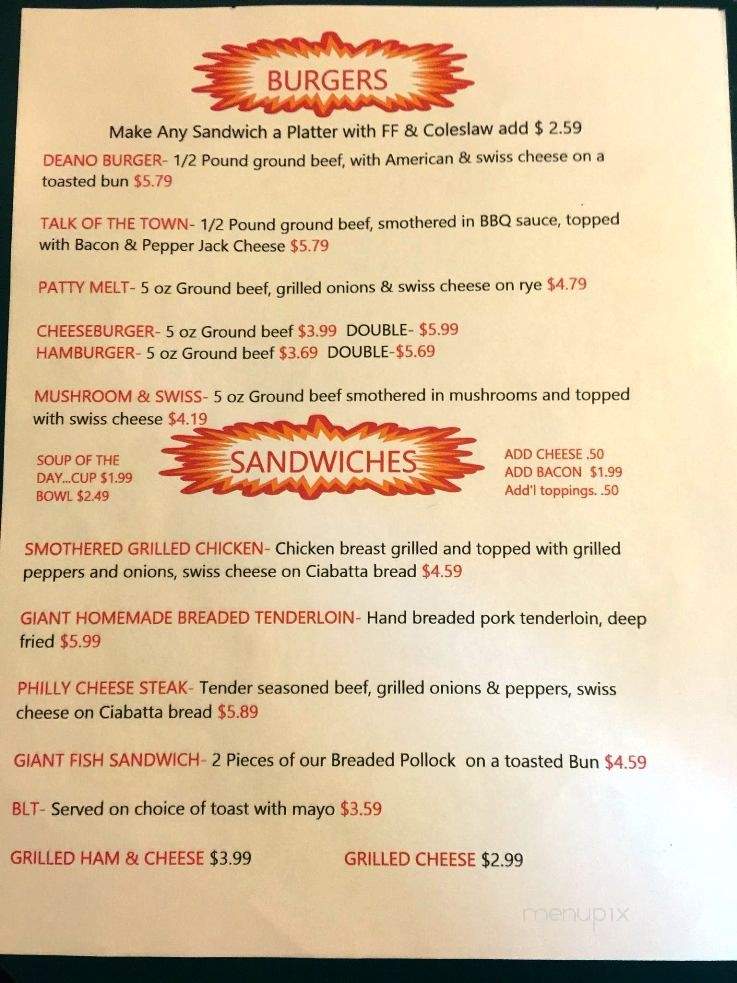 Deano's Diner - Ashley, IN menu_pic