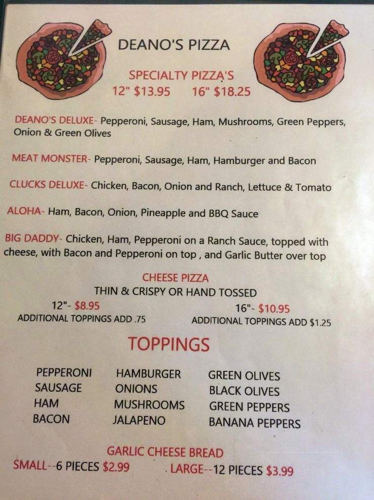Deano's Diner - Ashley, IN menu_pic