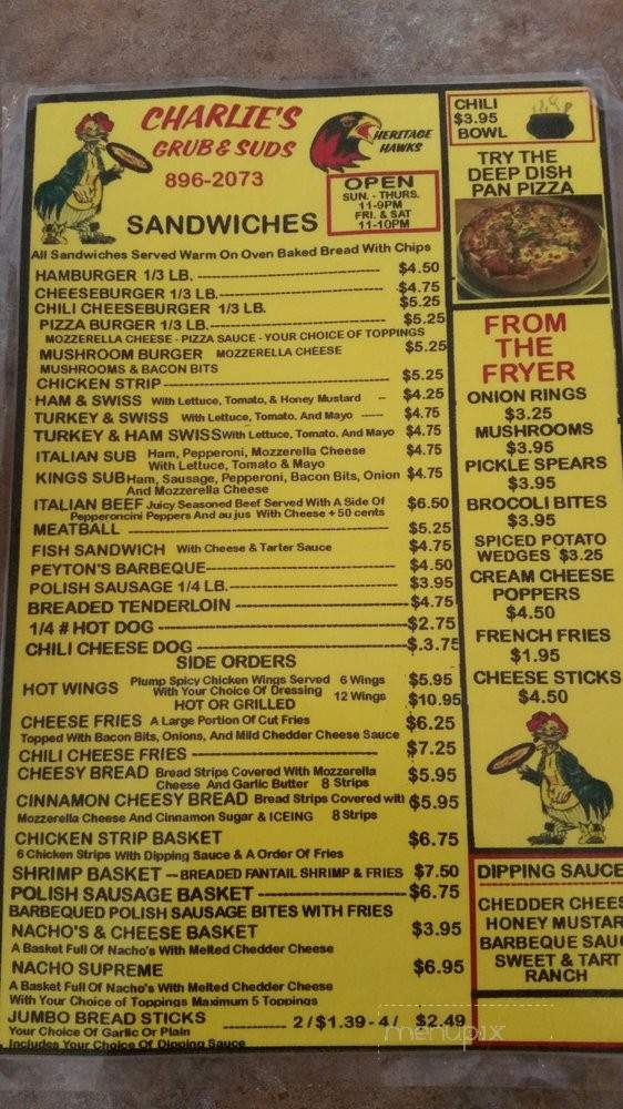 Charlie's Grub & Suds - Homer, IL menu_pic
