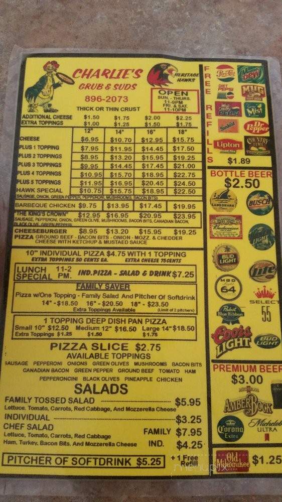 Charlie's Grub & Suds - Homer, IL menu_pic