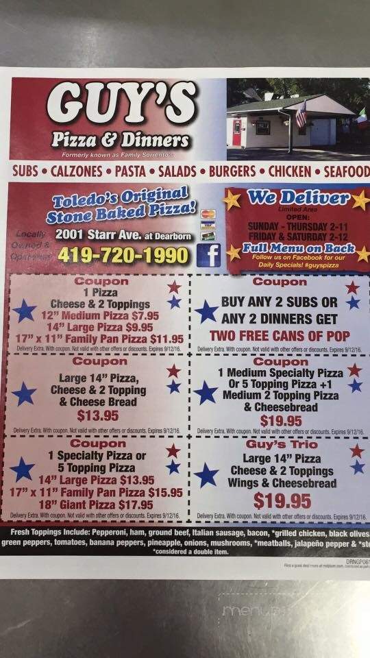 Guy's Pizza and Dinners - Toledo, OH menu_pic