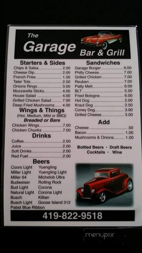 The Garage Bar & Grill - Delta, OH menu_pic